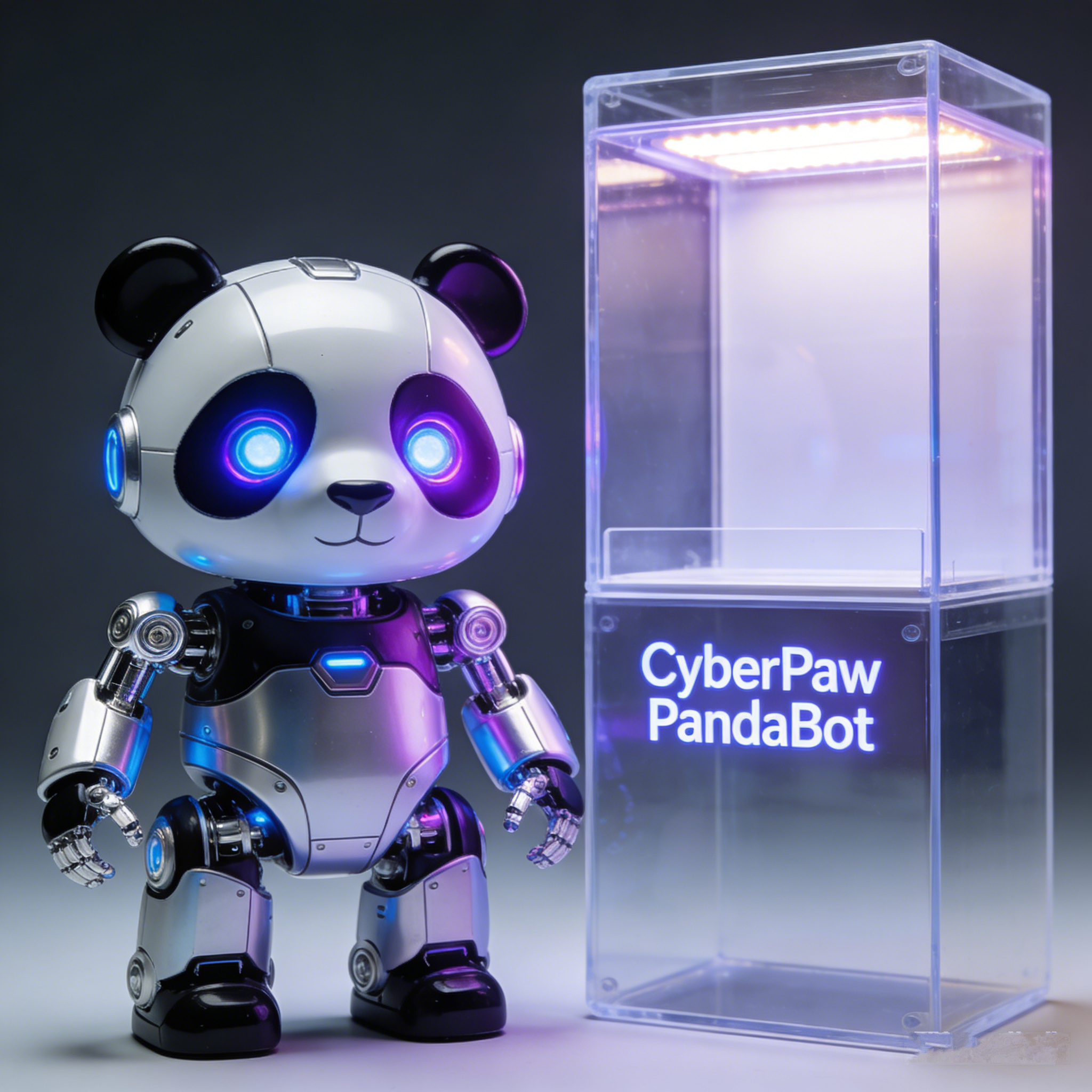 CyberPaw Nova PandaBot | LED-Embedded Cybernetic Plush Collectible with Smart Illuminated Display Case (Non-Commercial Prototype Edition)