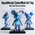 AquaMorph CyberMick V2 Art Toy | Iridescent Chameleon Cybernetic Mouse Collectible with Premium Acrylic Display Case (Non-Self-Service Prototype Edition)