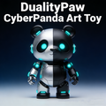 DualityPaw Prime CyberPanda Art Toy | Bi-Chrome Cybernetic Collectible with Synchro-Glow LED Accents (Non-Sale Prototype Edition)