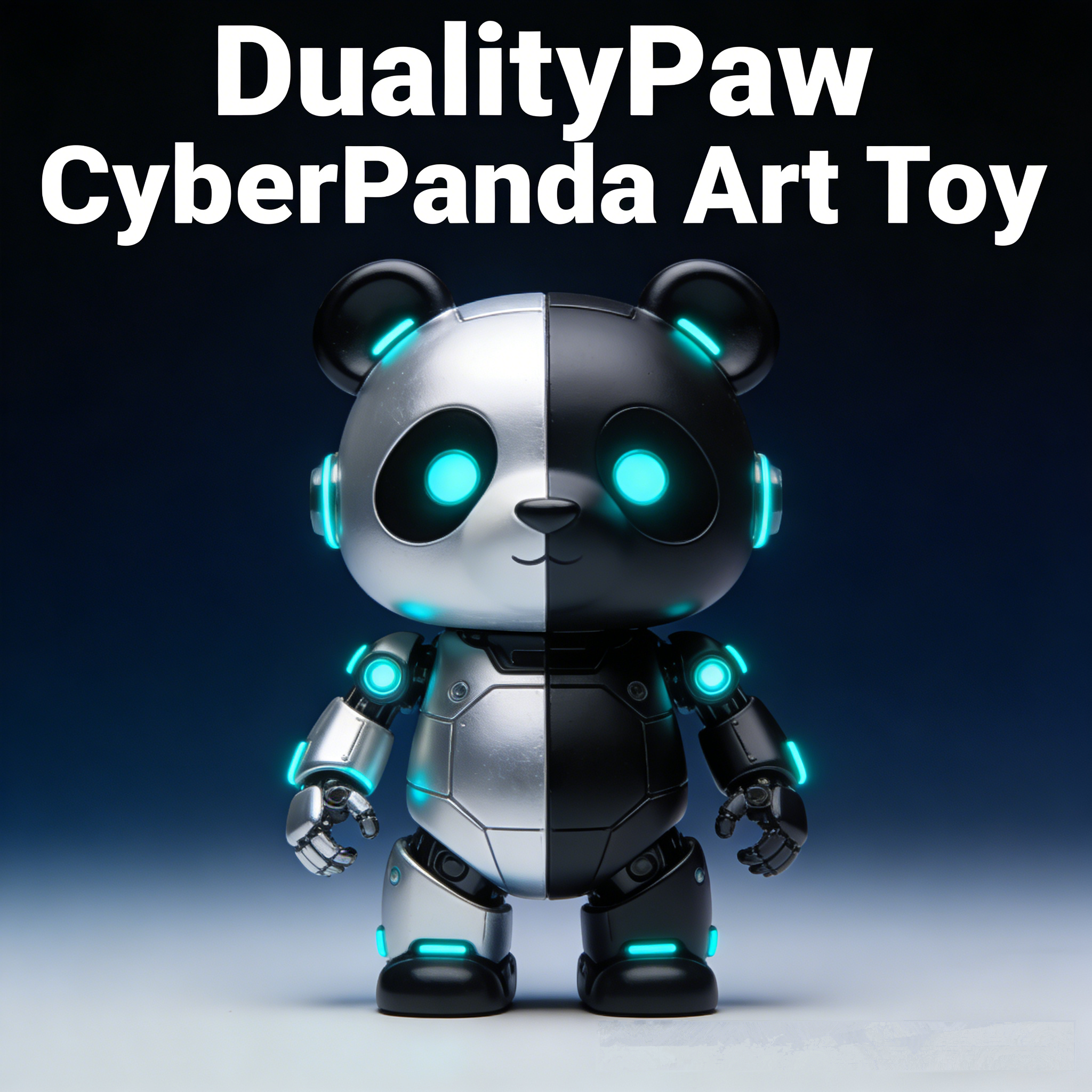 DualityPaw Prime CyberPanda Art Toy | Bi-Chrome Cybernetic Collectible with Synchro-Glow LED Accents (Non-Sale Prototype Edition)