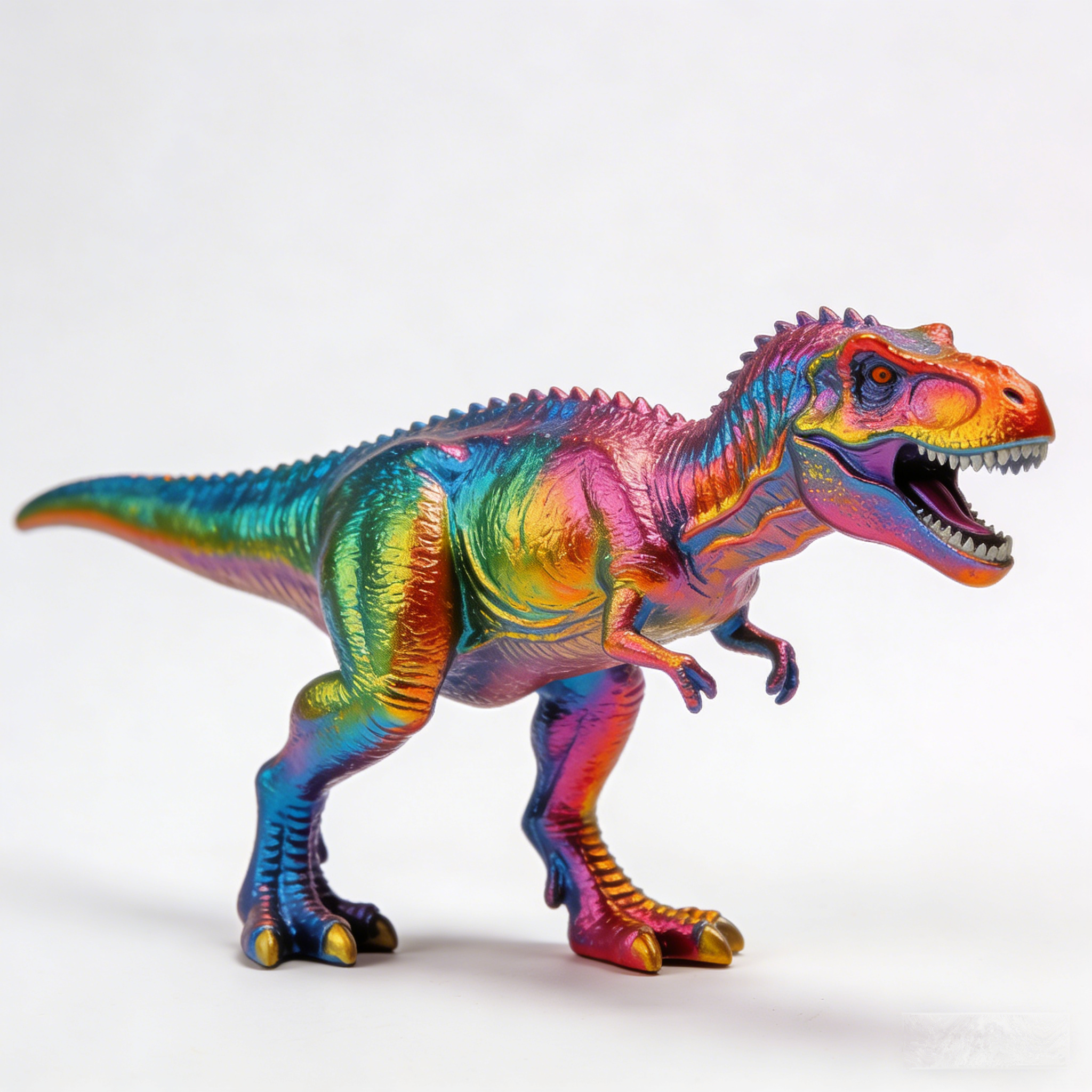 PrismRex V2 Iridescent T-Rex Art Toy | Hand-Finished Rainbow Gradient Dinosaur Collectible with Metallic Claws (Non-Sale Prototype Edition)