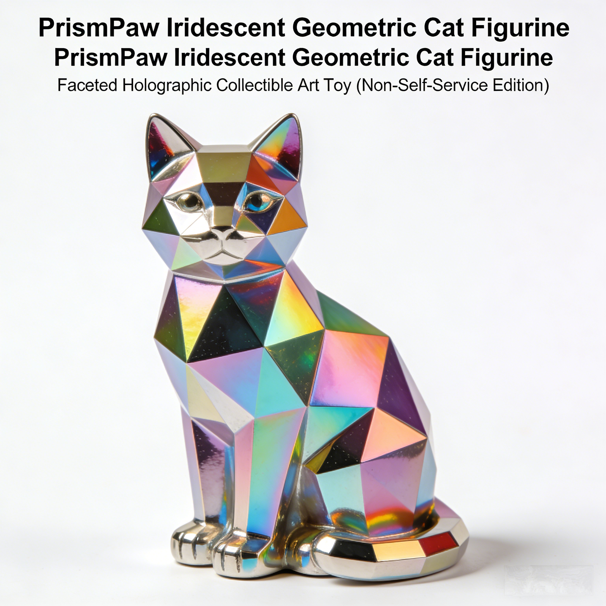 PrismPaw V2 Iridescent Geo-Cat Figurine | Hand-Finished Holographic Polygon Art Toy (Exclusive Non-Self-Service Prototype Edition)