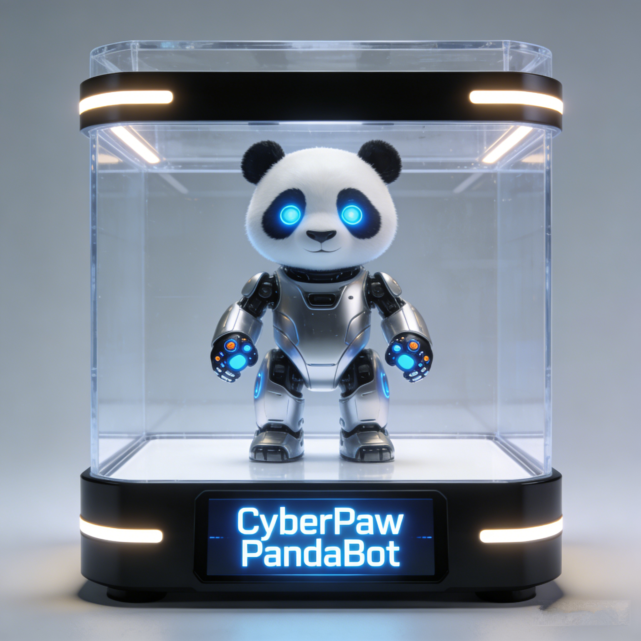 CyberPaw Nova PandaBot | LED-Embedded Cybernetic Plush Collectible with Smart Illuminated Display Case (Non-Commercial Prototype Edition)