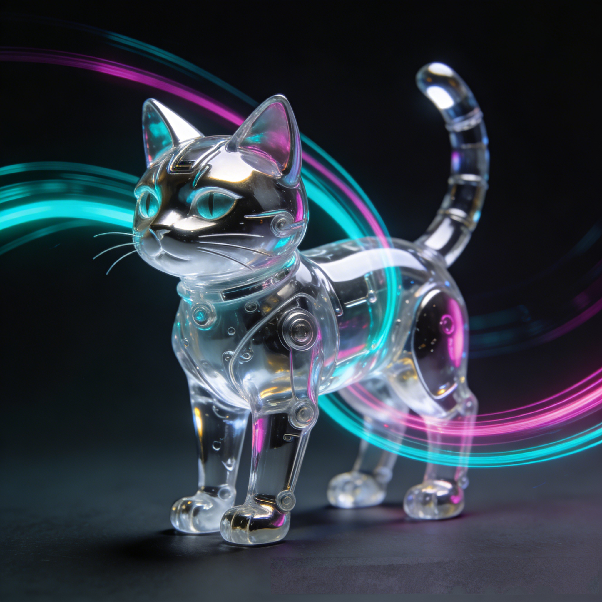 AetherWave CyberCat V2 Art Toy | Transparent Cybernetic Feline with Internal RGB Light Trails (Non-Sale Prototype Edition)
