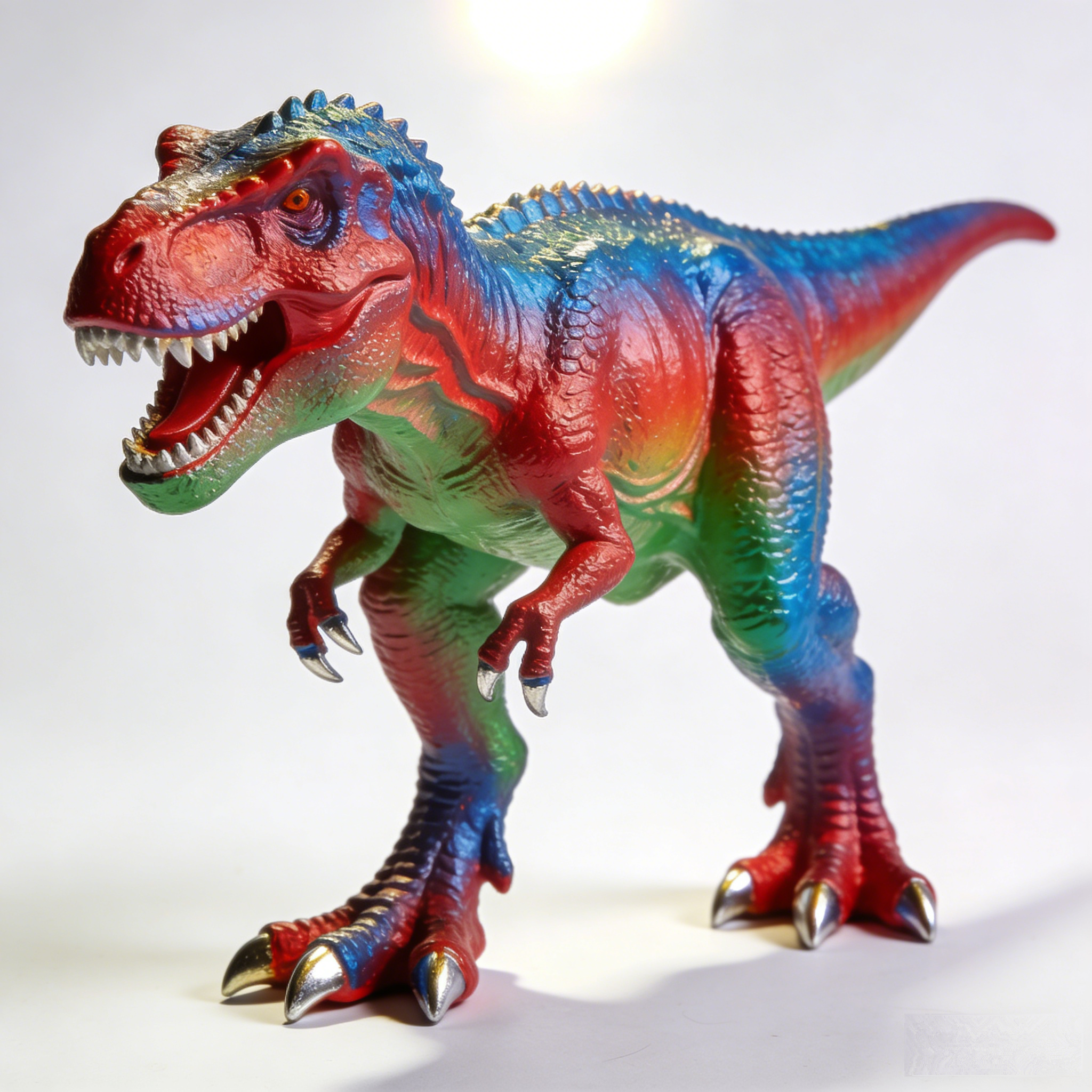 PrismRex V2 Iridescent T-Rex Art Toy | Hand-Finished Rainbow Gradient Dinosaur Collectible with Metallic Claws (Non-Sale Prototype Edition)