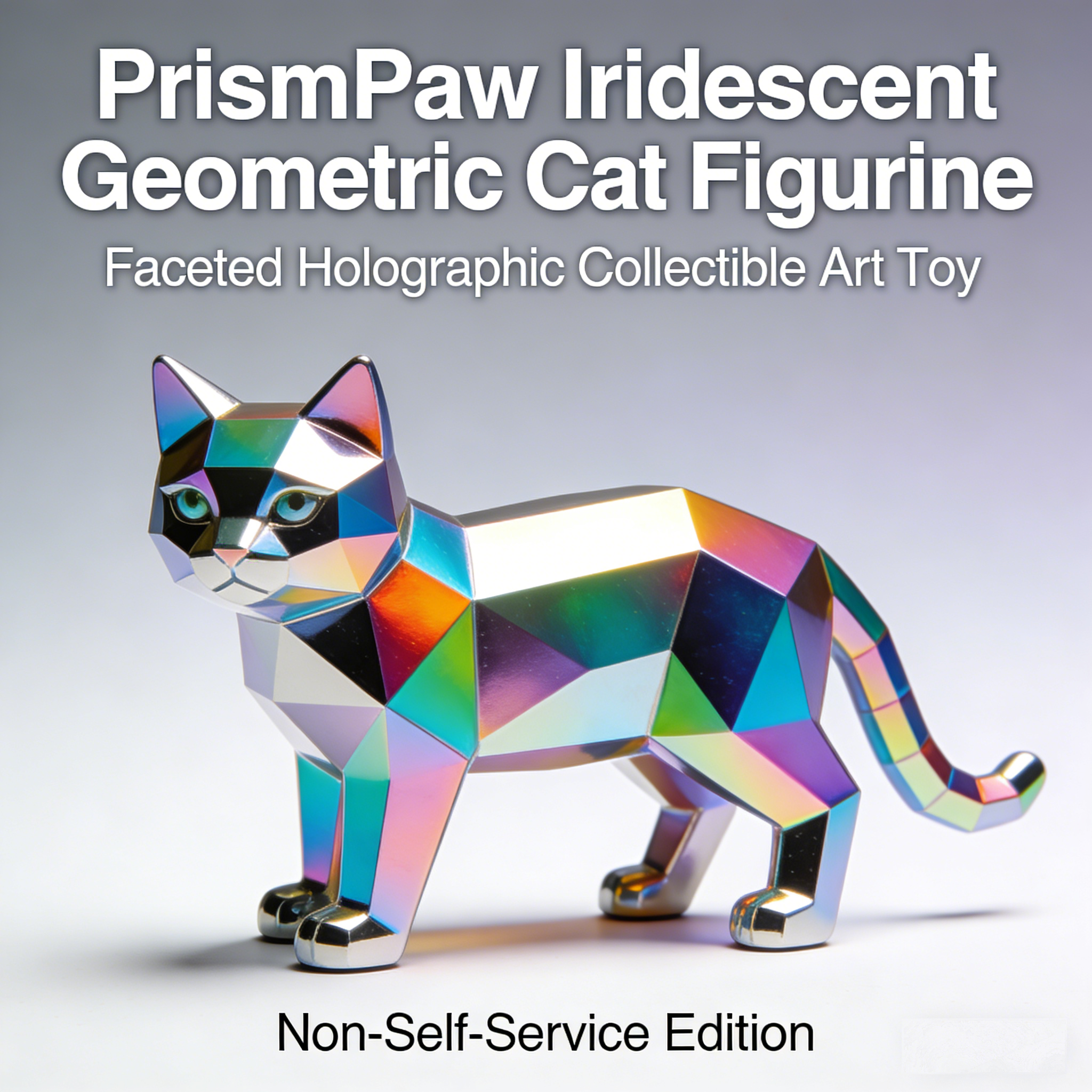 PrismPaw V2 Iridescent Geo-Cat Figurine | Hand-Finished Holographic Polygon Art Toy (Exclusive Non-Self-Service Prototype Edition)