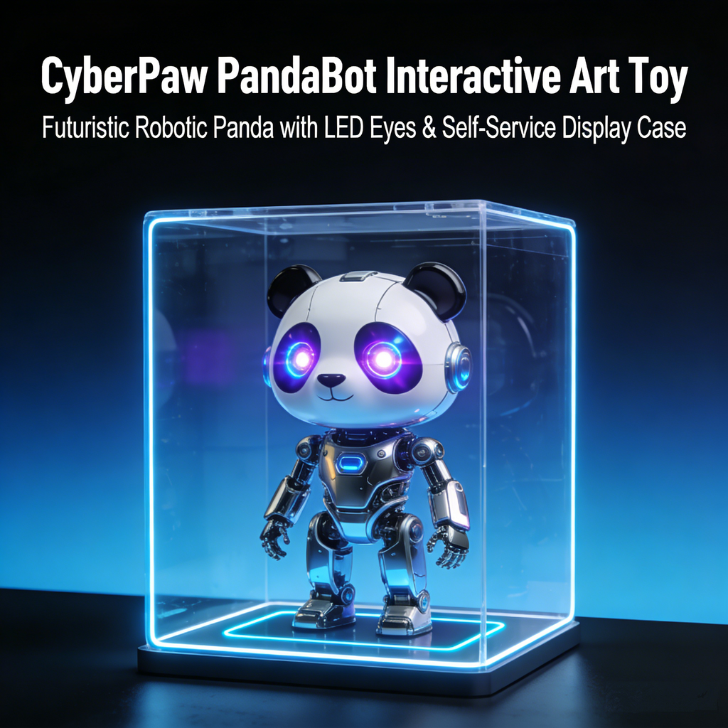 CyberPaw Nova PandaBot | LED-Embedded Cybernetic Plush Collectible with Smart Illuminated Display Case (Non-Commercial Prototype Edition)