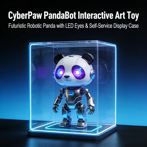 CyberPaw Nova PandaBot | LED-Embedded Cybernetic Plush Collectible with Smart Illuminated Display Case (Non-Commercial Prototype Edition)