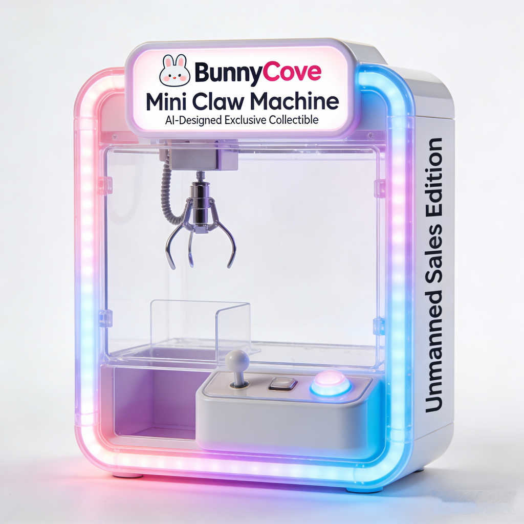 BunnyCove Pro X1 Mini Claw Machine | Transparent Acrylic Desktop Arcade with RGB Light Strip & Digital Control Knob (Unmanned Sales Prototype Edition)