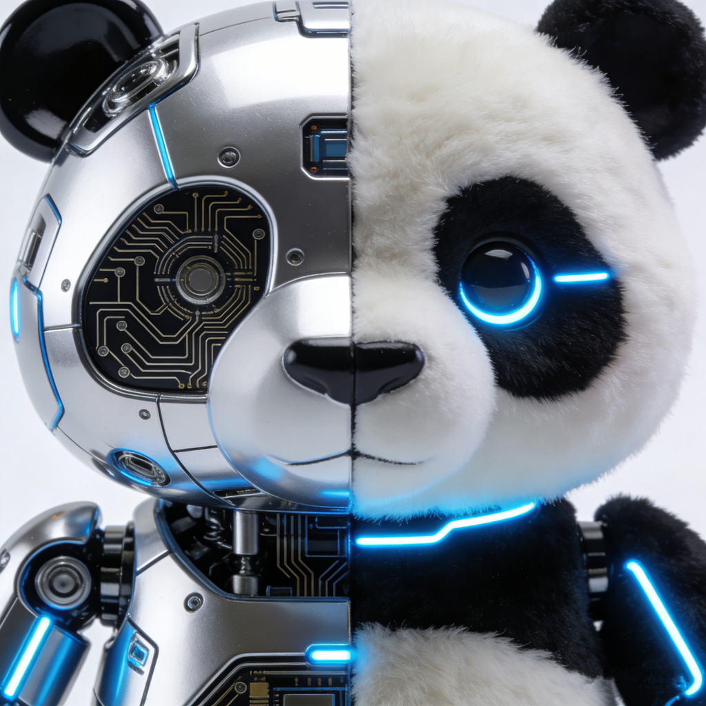 DualityPaw Prime CyberPanda Art Toy | Bi-Chrome Cybernetic Collectible with Synchro-Glow LED Accents (Non-Sale Prototype Edition)
