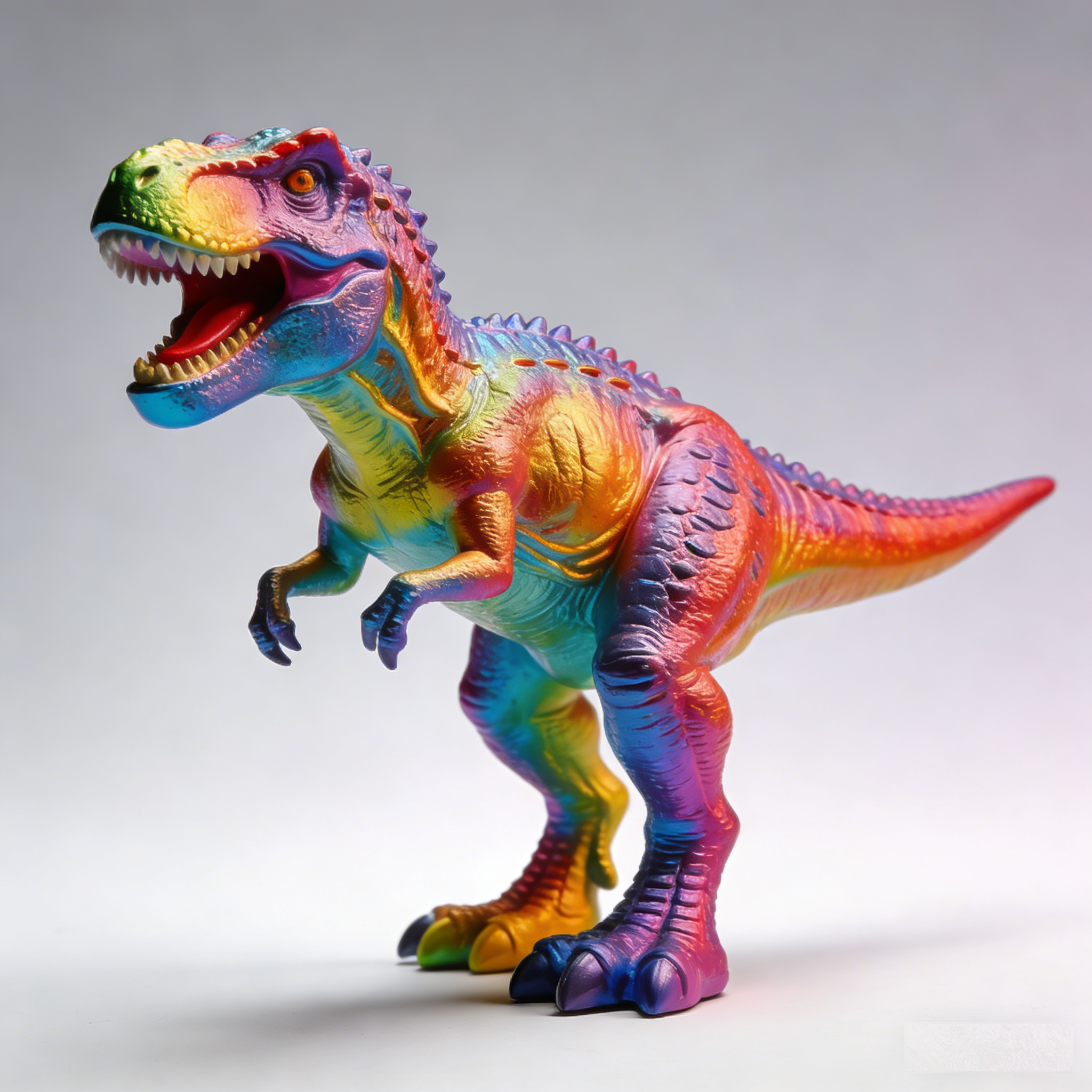 PrismRex V2 Iridescent T-Rex Art Toy | Hand-Finished Rainbow Gradient Dinosaur Collectible with Metallic Claws (Non-Sale Prototype Edition)